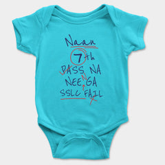 Naan 7Th Pass Na, Neenge Sslc Fail Onesie/Romper in SkyBlue Color
