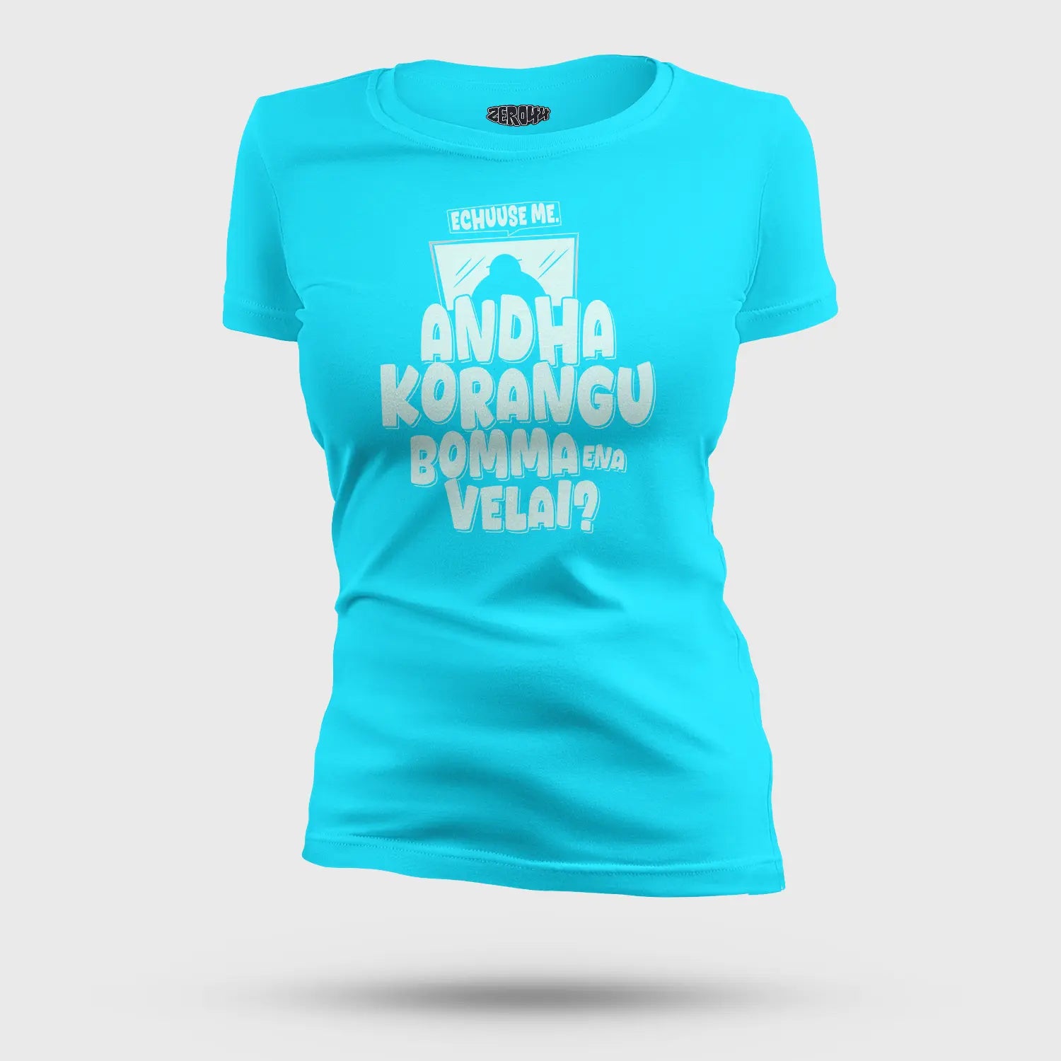 Echuuse Me Andha Korangu Bomma Ena Velai Women's T-Shirt in SkyBlue Color