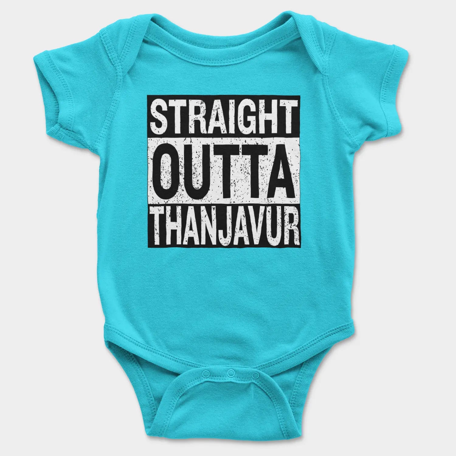 Straight Outta Thanjavur Onesie/Romper in SkyBlue Color