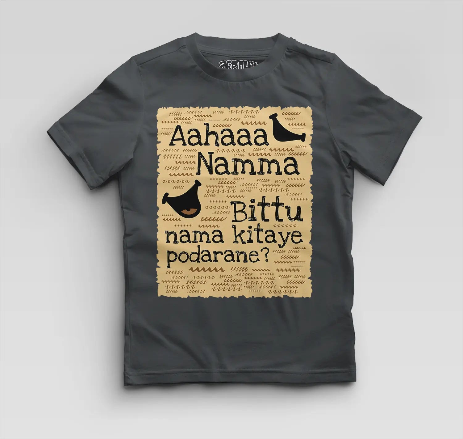 Aahaaa Namma Bittu Nama Kitaye Podarane Boys Round Neck T-Shirt in Steel Grey Color