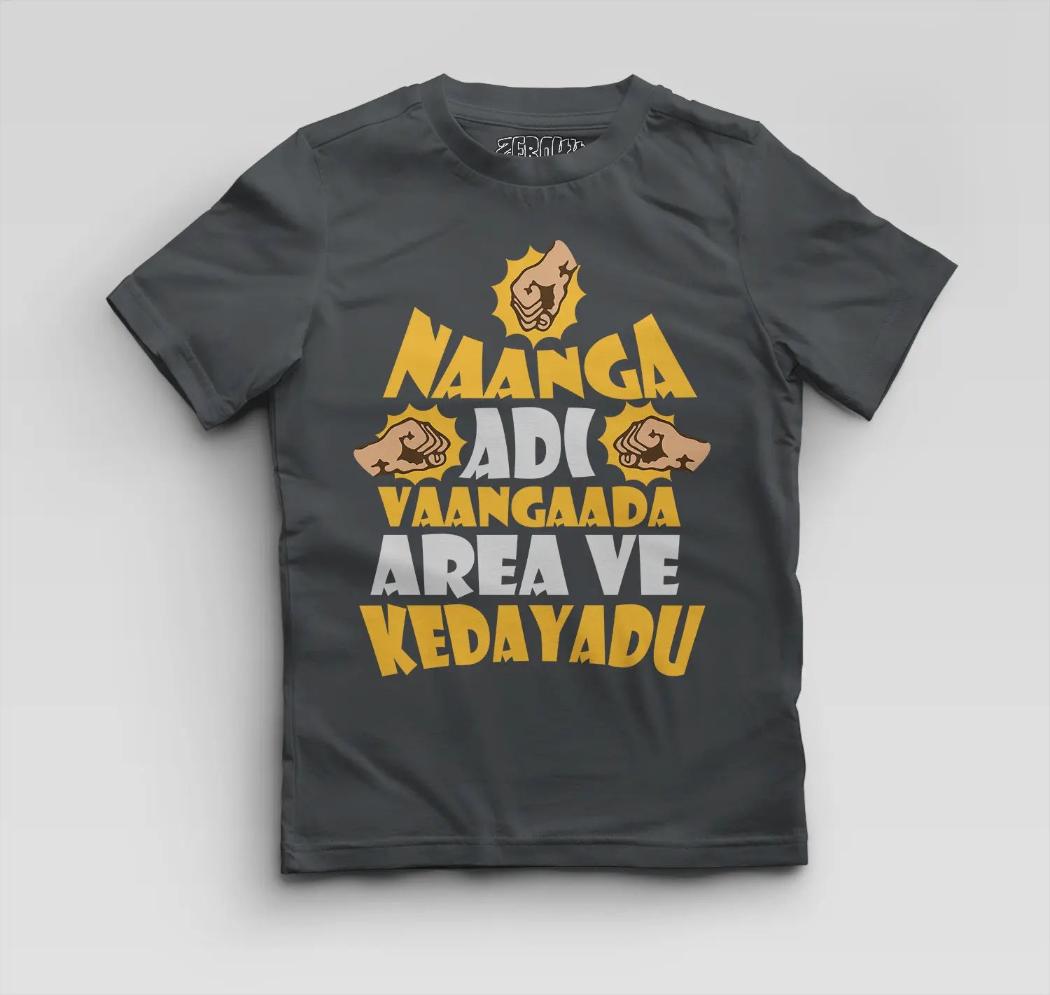 Naanga Adi Vaangada Area Ve Kedayadu Boys Round Neck T-Shirt in Steel Grey Color