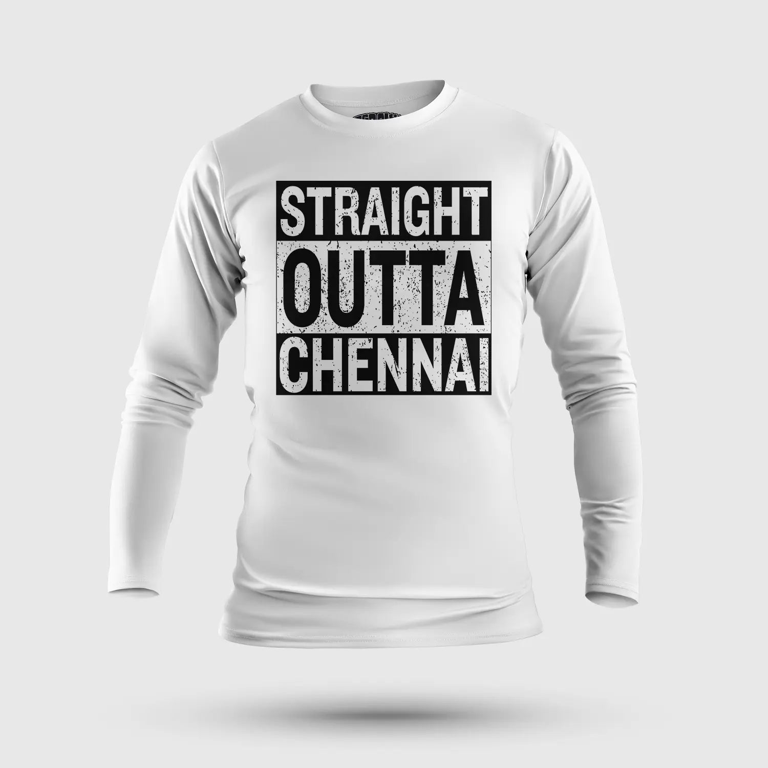 Straight Outta Chennai Men/Unisex Long Sleeve T-Shirt in White Color