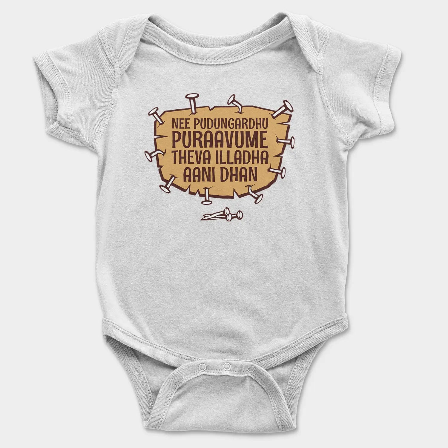 Nee Pudungurathu Puraavume Theva Illadha Aani Dhan Onesie/Romper in White Color