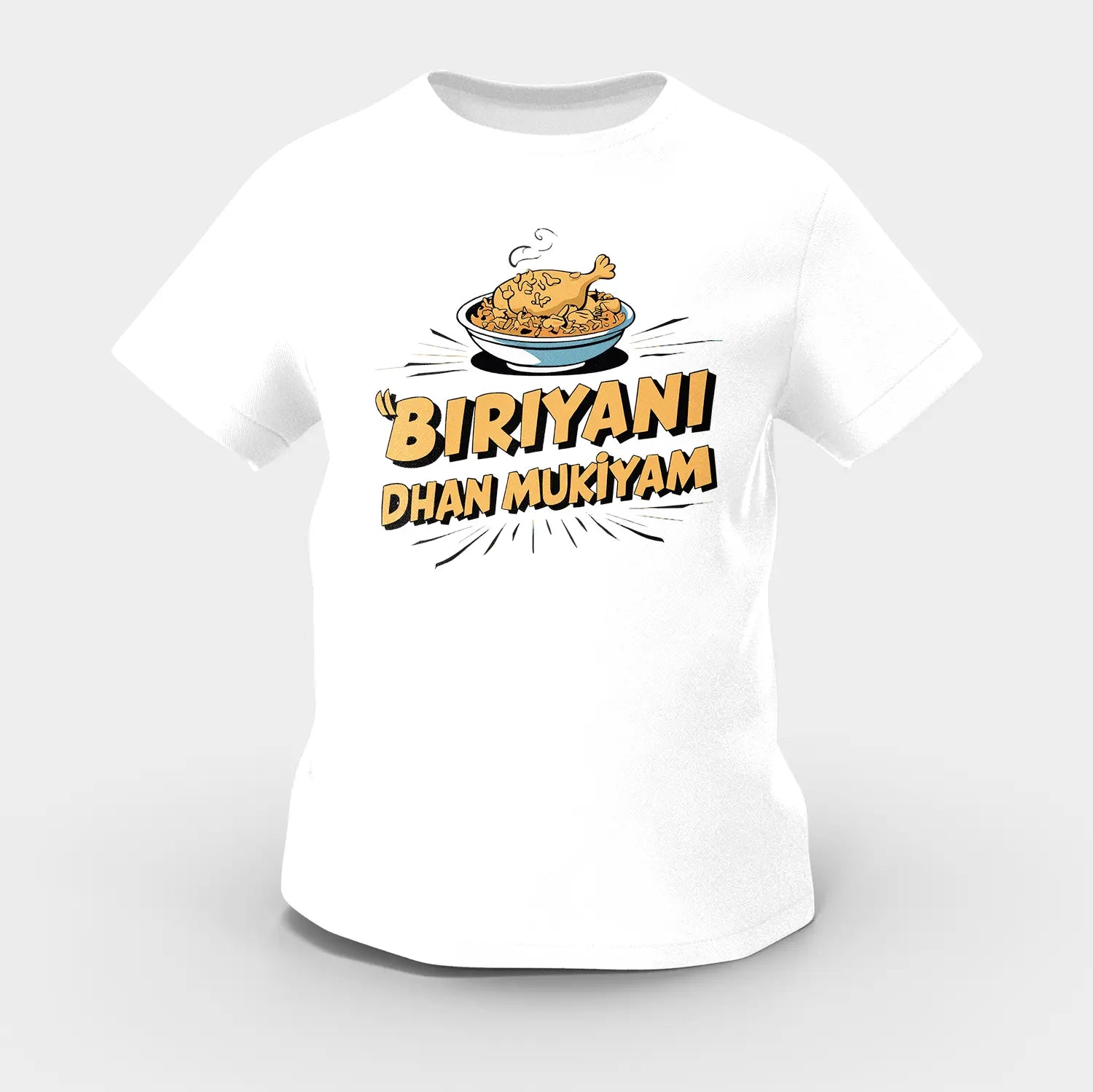 Biriyani Dhan Mukiyam Girls Round Neck T-Shirt in White Color