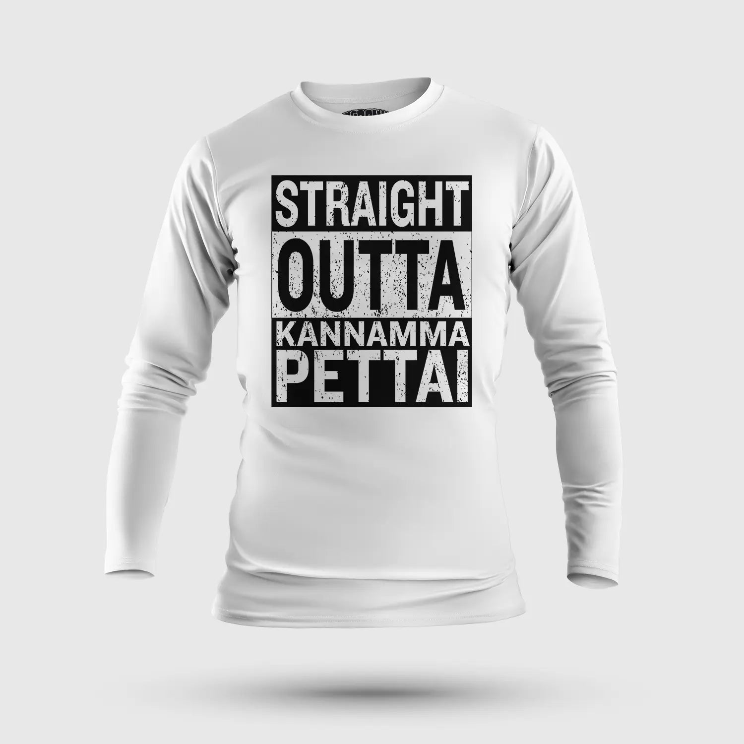 Straight Outta Kannamma Pettai Men/Unisex Long Sleeve T-Shirt in White Color