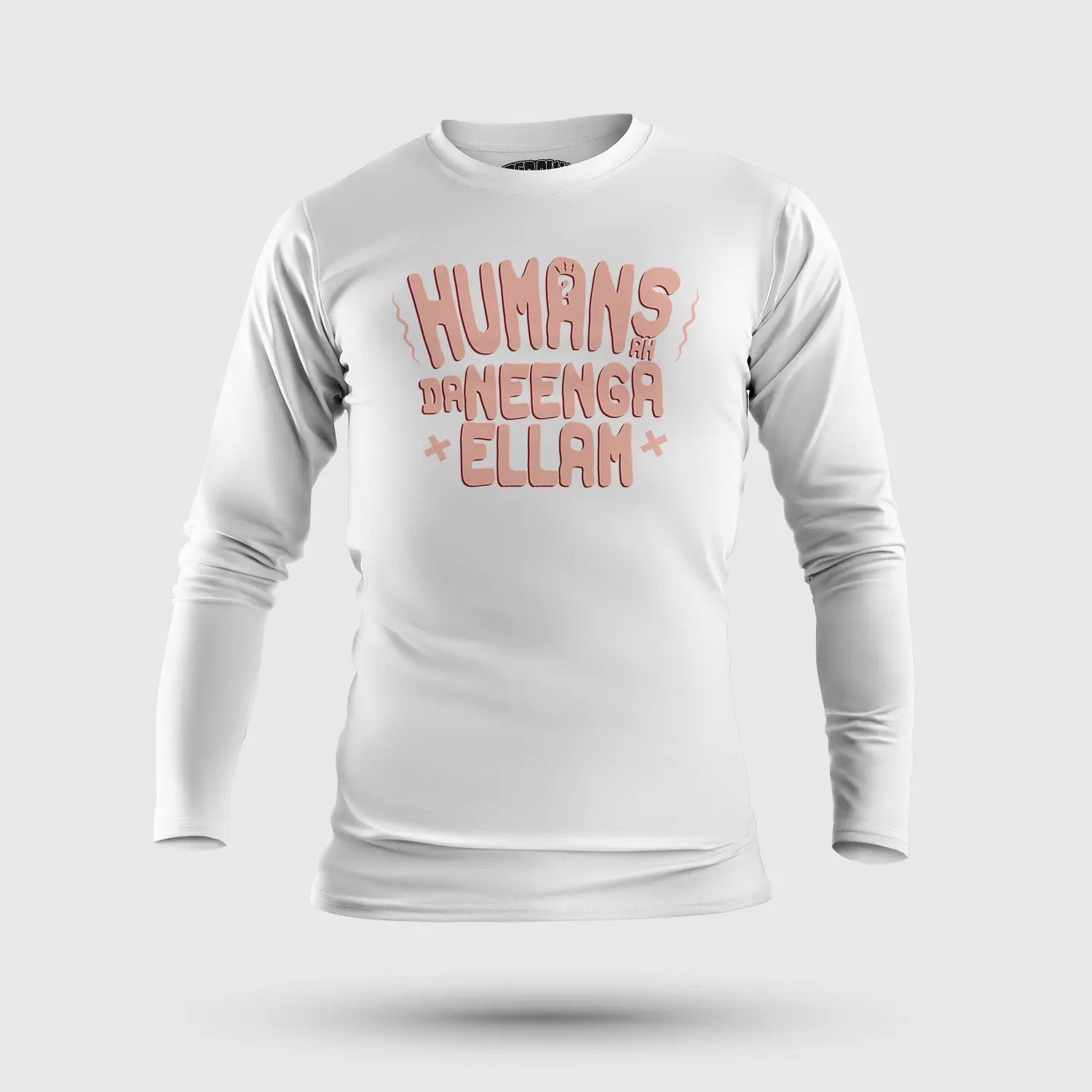 Humans Ah Da Neenga Ellam? Men/Unisex Long Sleeve T-Shirt in White Color