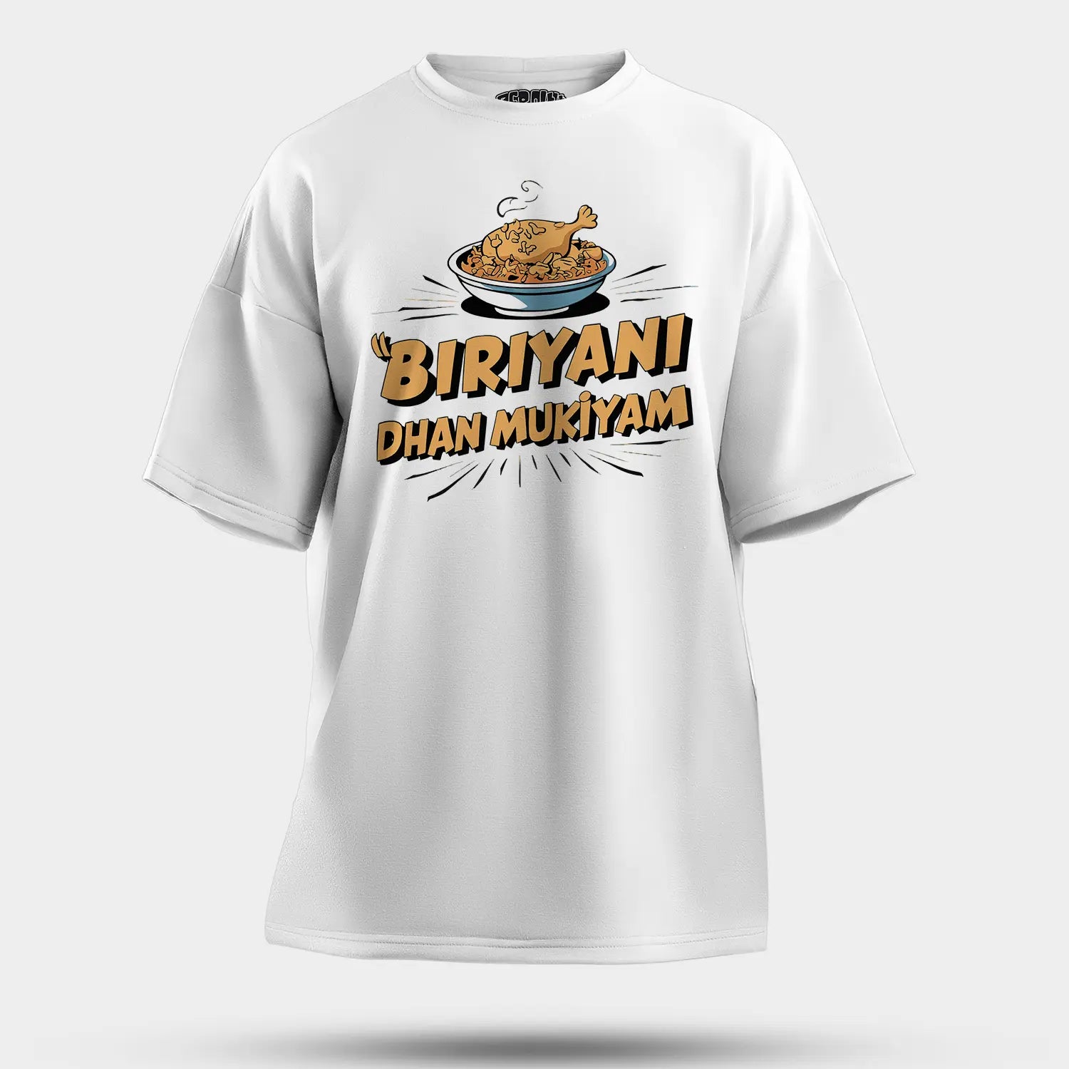Biriyani Dhan Mukiyam Men/Unisex Oversized T-Shirt in White Color