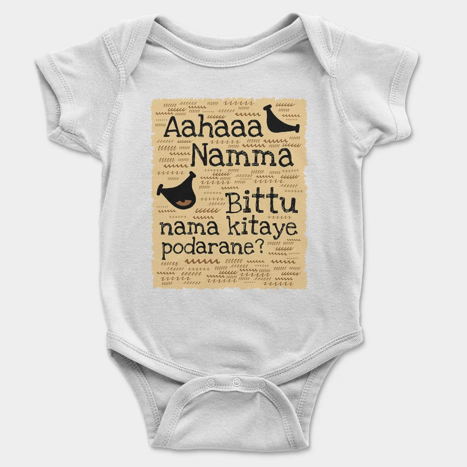 Aahaaa Namma Bittu Nama Kitaye Podarane Onesie/Romper in White Color