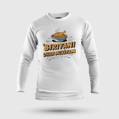 Biriyani Dhan Mukiyam Men/Unisex Long Sleeve T-Shirt in White Color