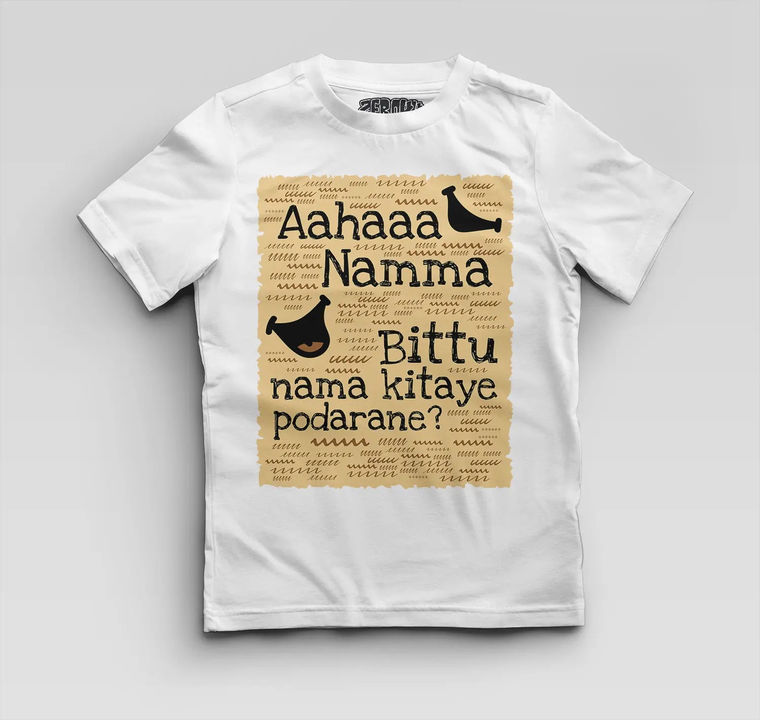 Aahaaa Namma Bittu Nama Kitaye Podarane Boys Round Neck T-Shirt in White Color
