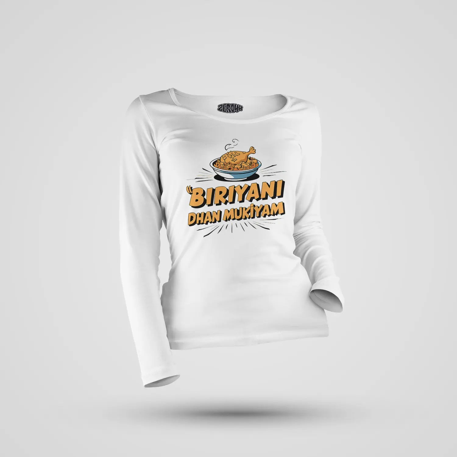 Biriyani Dhan Mukiyam Women's Long Sleeve T-Shirt in White Color