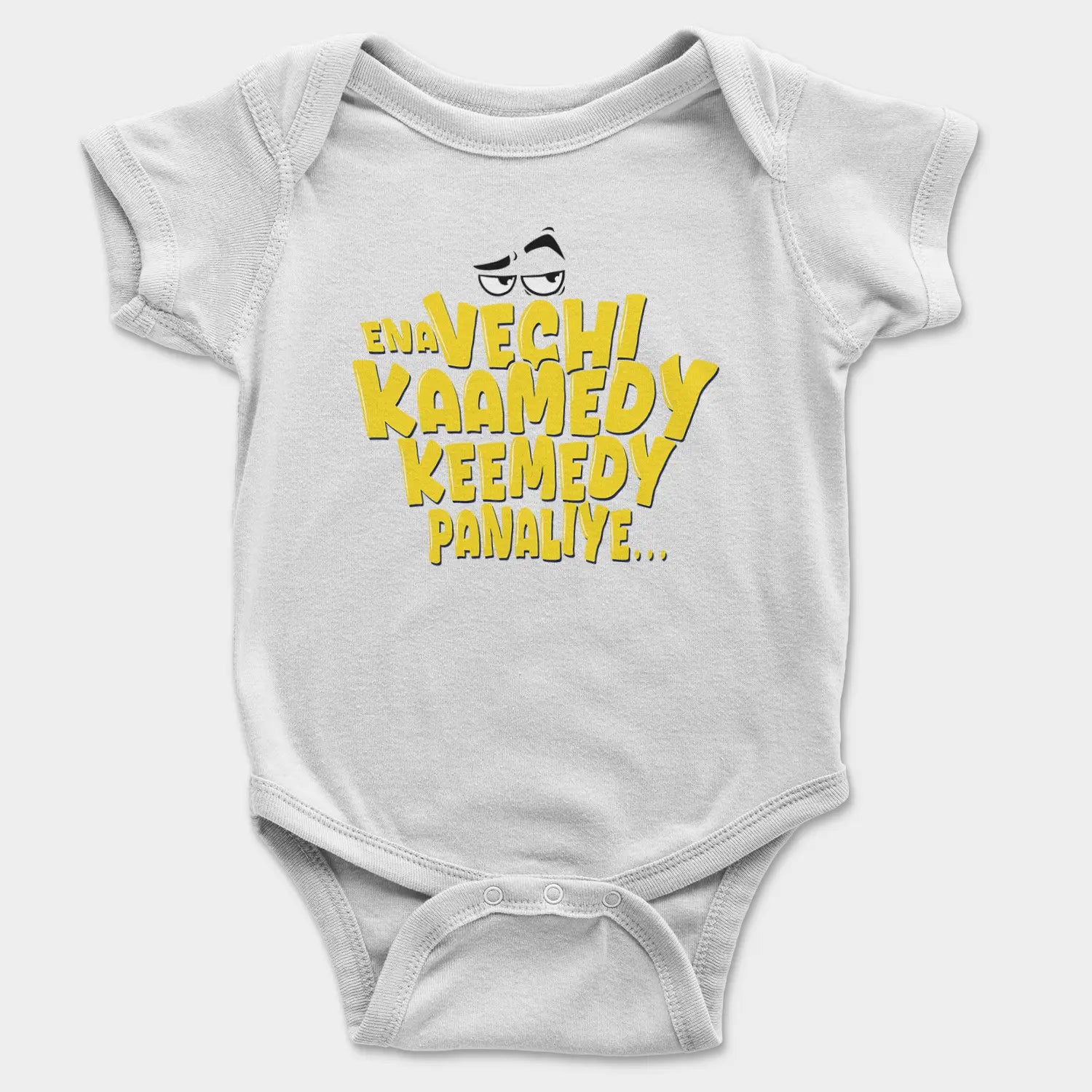 Ena Vechi Kaamedy Keemady Panaliye Onesie/Romper in White Color