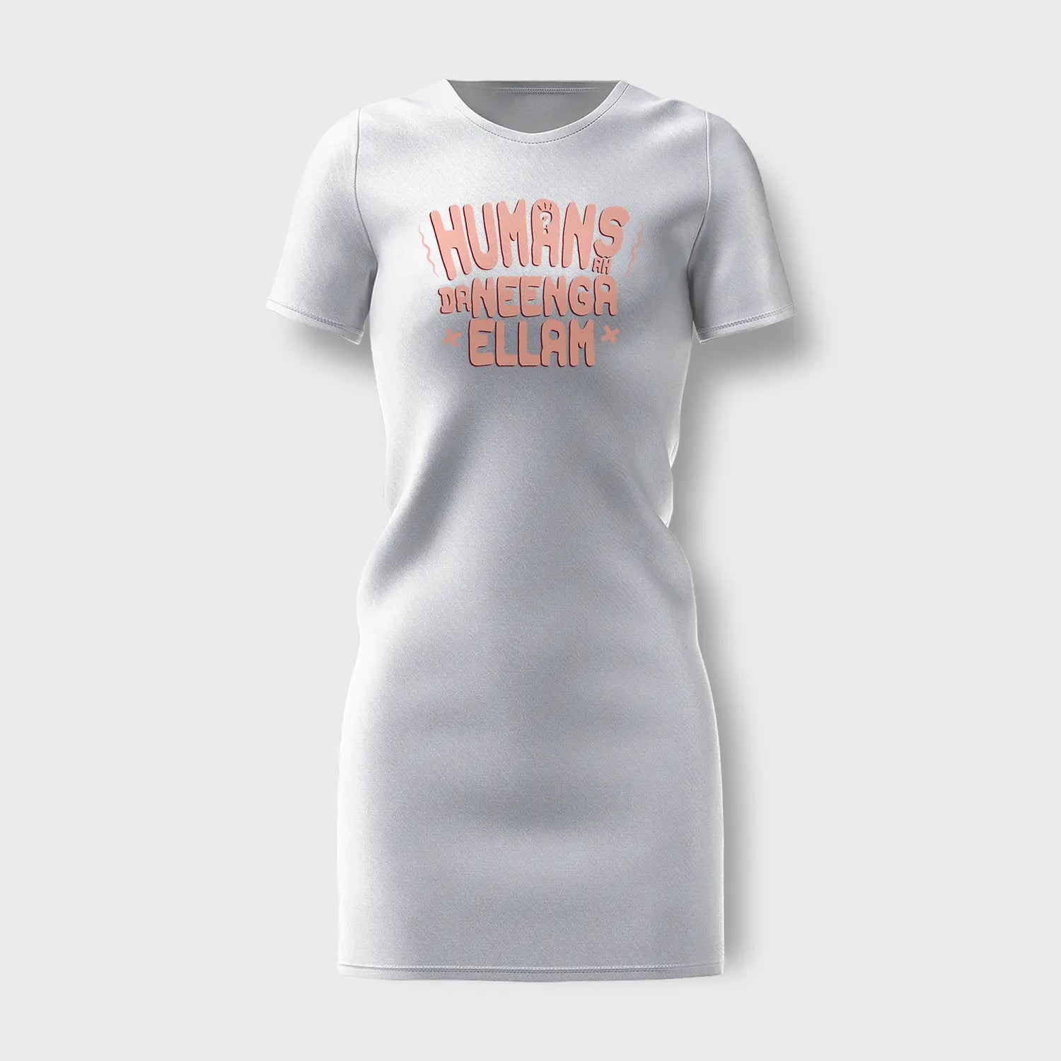 Humans Ah Da Neenga Ellam? Women's T-Shirt Dress in White Color