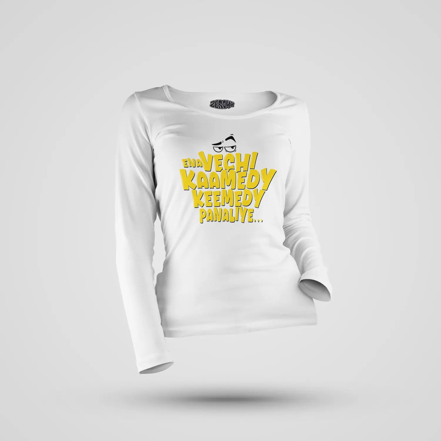 Ena Vechi Kaamedy Keemady Panaliye Women's Long Sleeve T-Shirt in White Color