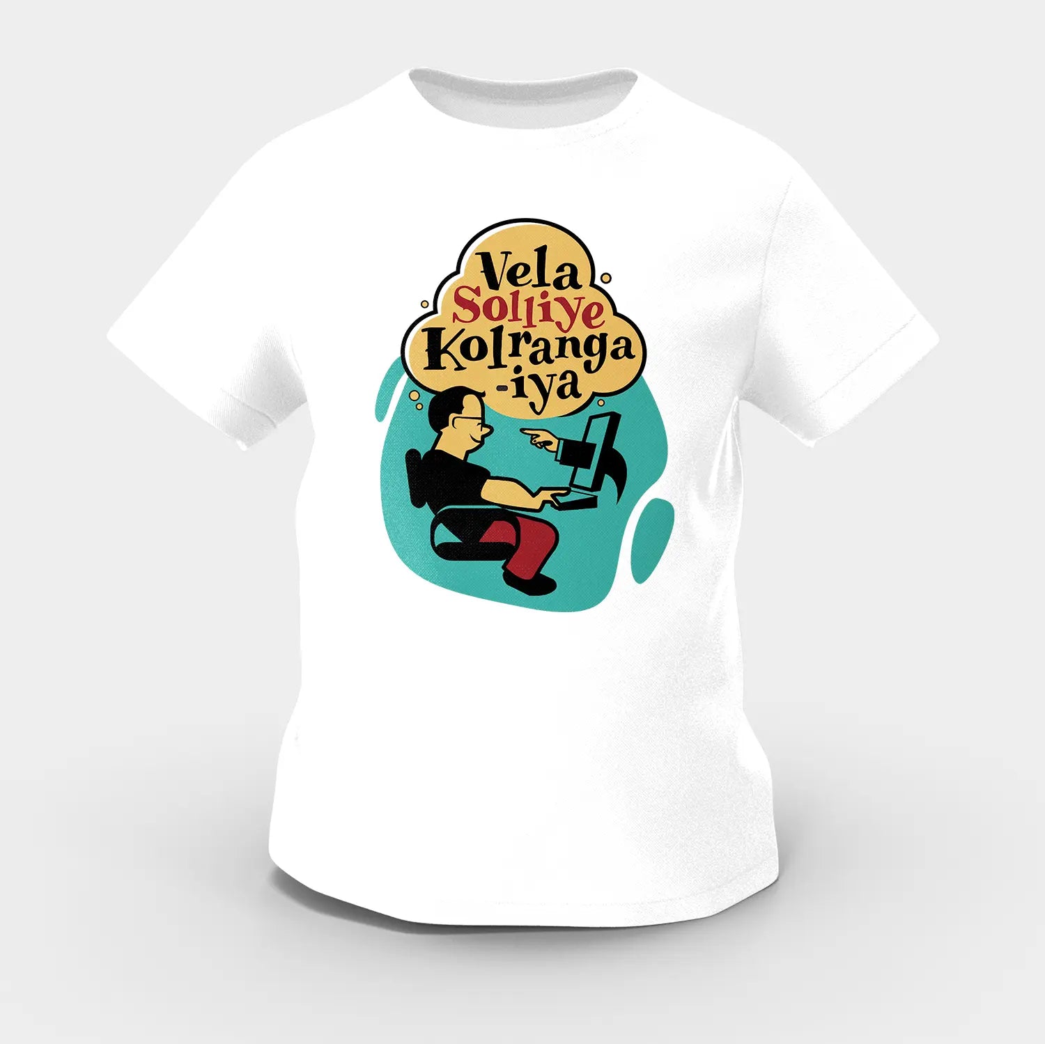 Vela Soliye Kolrangaiya Girls Round Neck T-Shirt in White Color