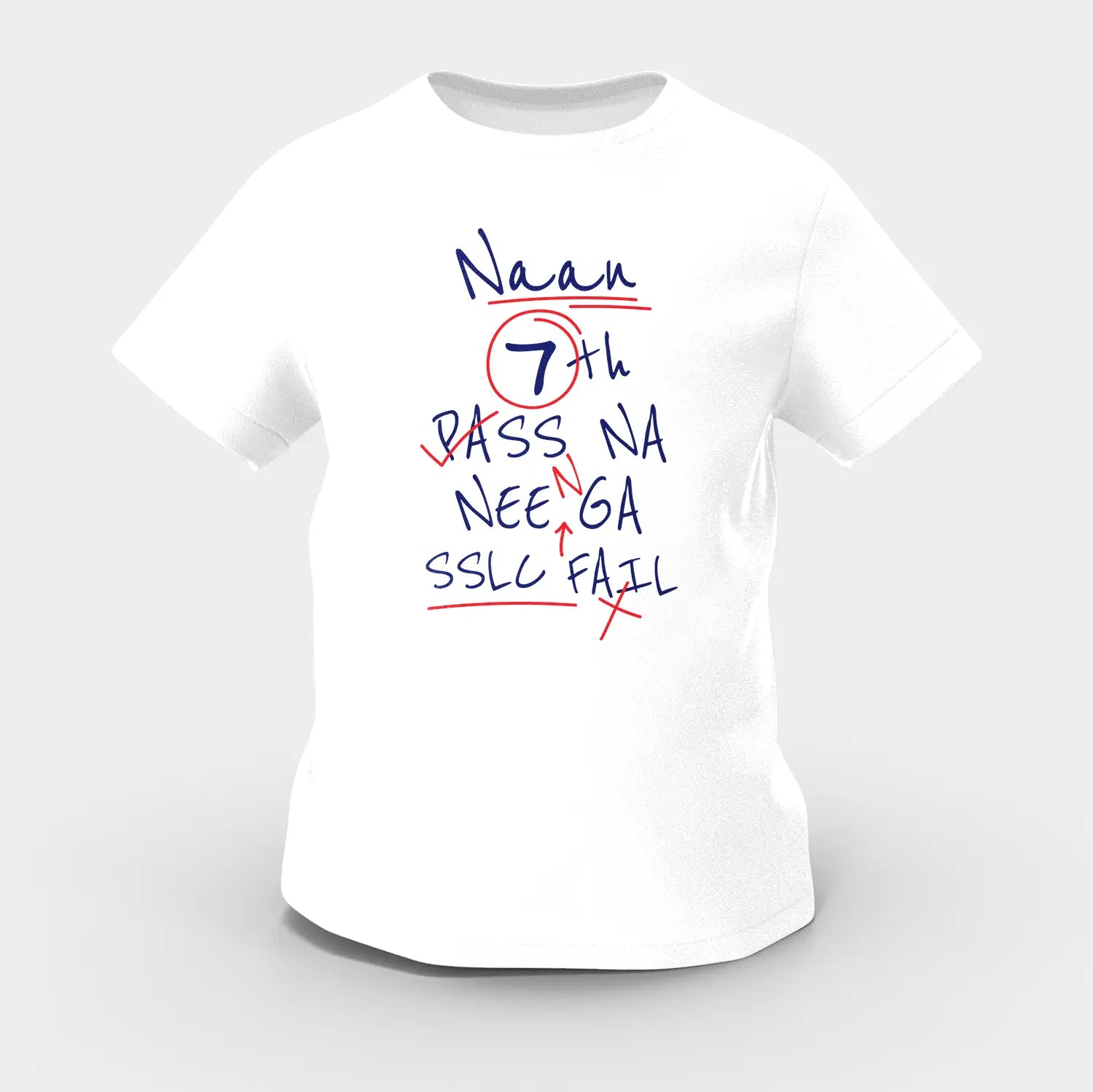 Naan 7Th Pass Na, Neenge Sslc Fail Girls Round Neck T-Shirt in White Color