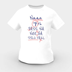 Naan 7Th Pass Na, Neenge Sslc Fail Girls Round Neck T-Shirt in White Color