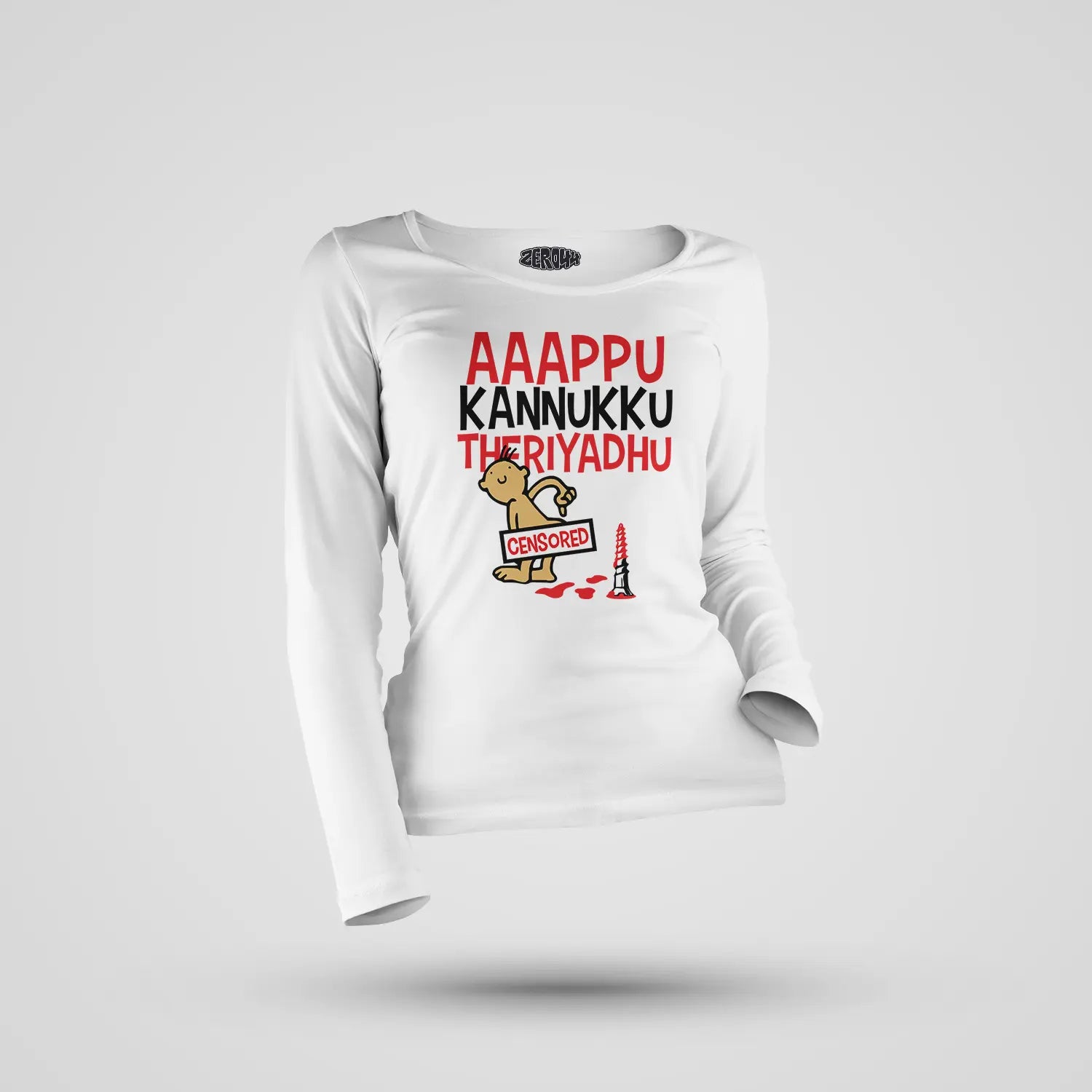 Aaappu Kannukku Theriyadhu Women's Long Sleeve T-Shirt in White Color