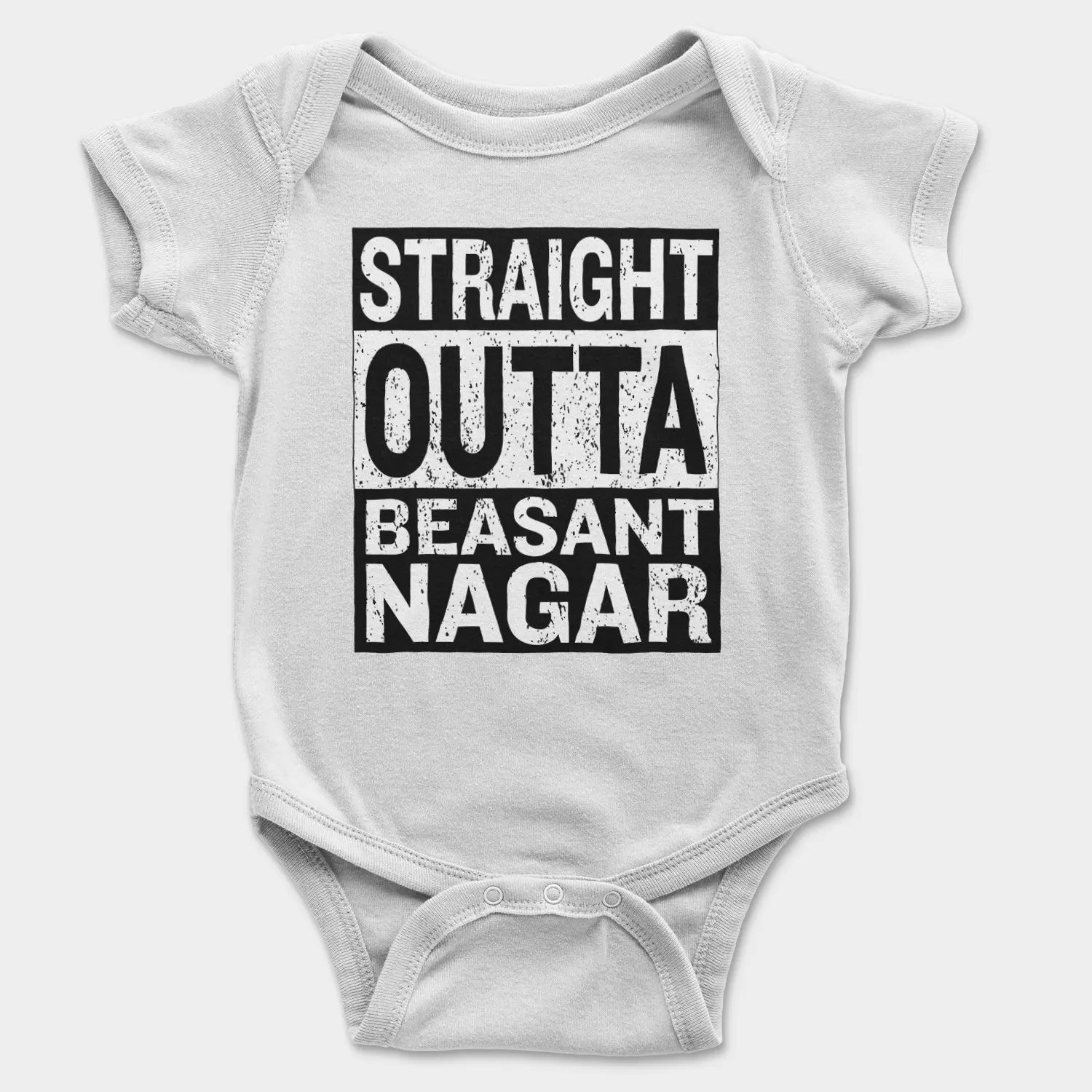 Straight Outta Beasant Nagar Onesie/Romper in White Color