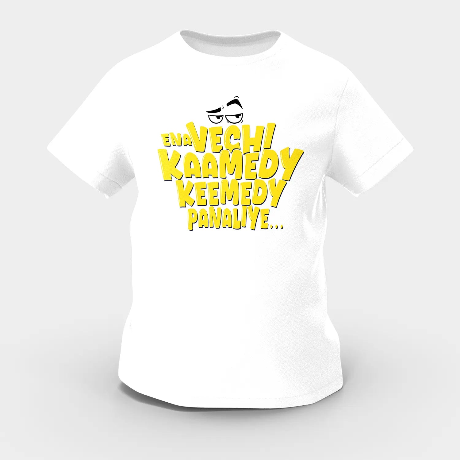 Ena Vechi Kaamedy Keemady Panaliye Girls Round Neck T-Shirt in White Color