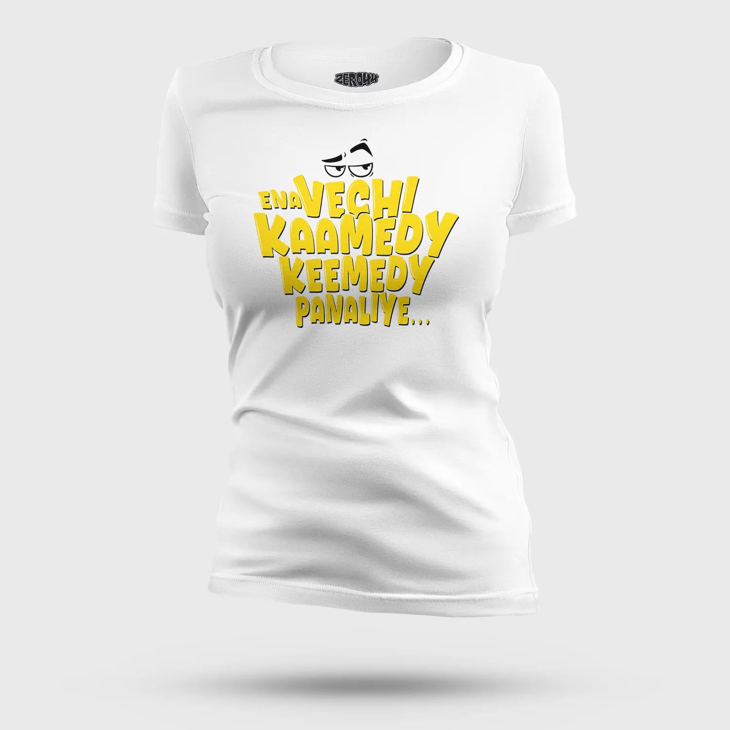Ena Vechi Kaamedy Keemady Panaliye Women's T-Shirt in White Color
