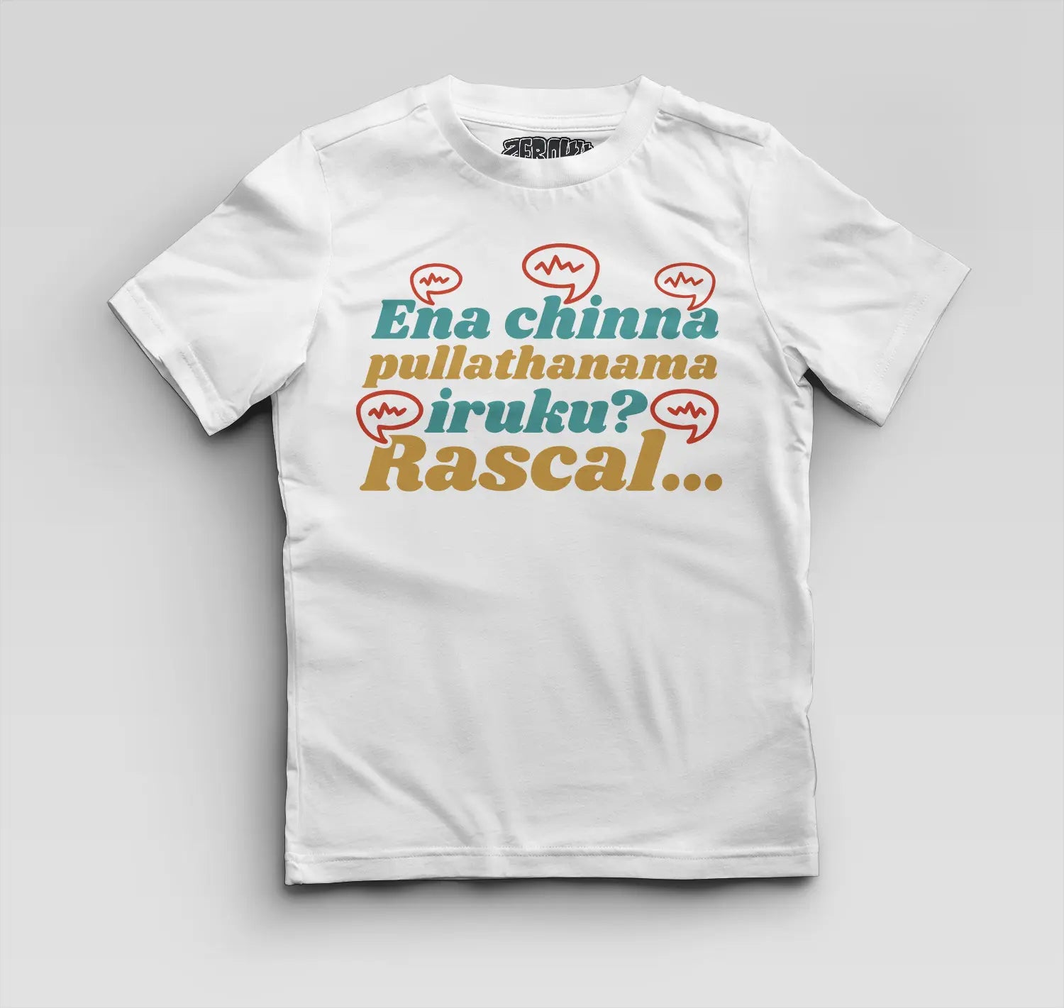 Ena Chinna Pulla Thanama Iruku Rascal Boys Round Neck T-Shirt in White Color