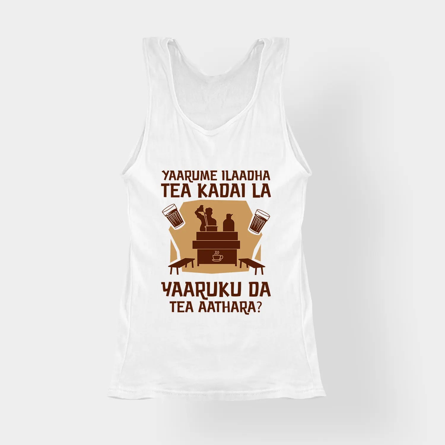 Yaarume Ilaadha Tea Kadai La Yaaruku Da Tea Aathara? Women's Tank Top in White Color