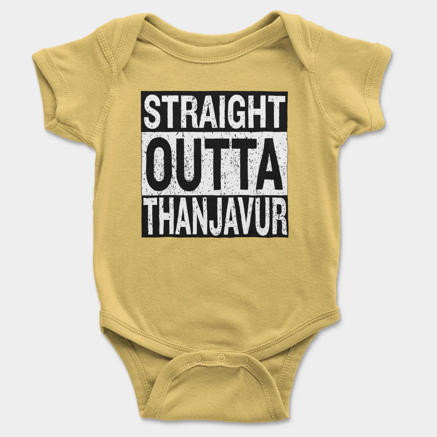 Straight Outta Thanjavur Onesie/Romper in Yellow Color