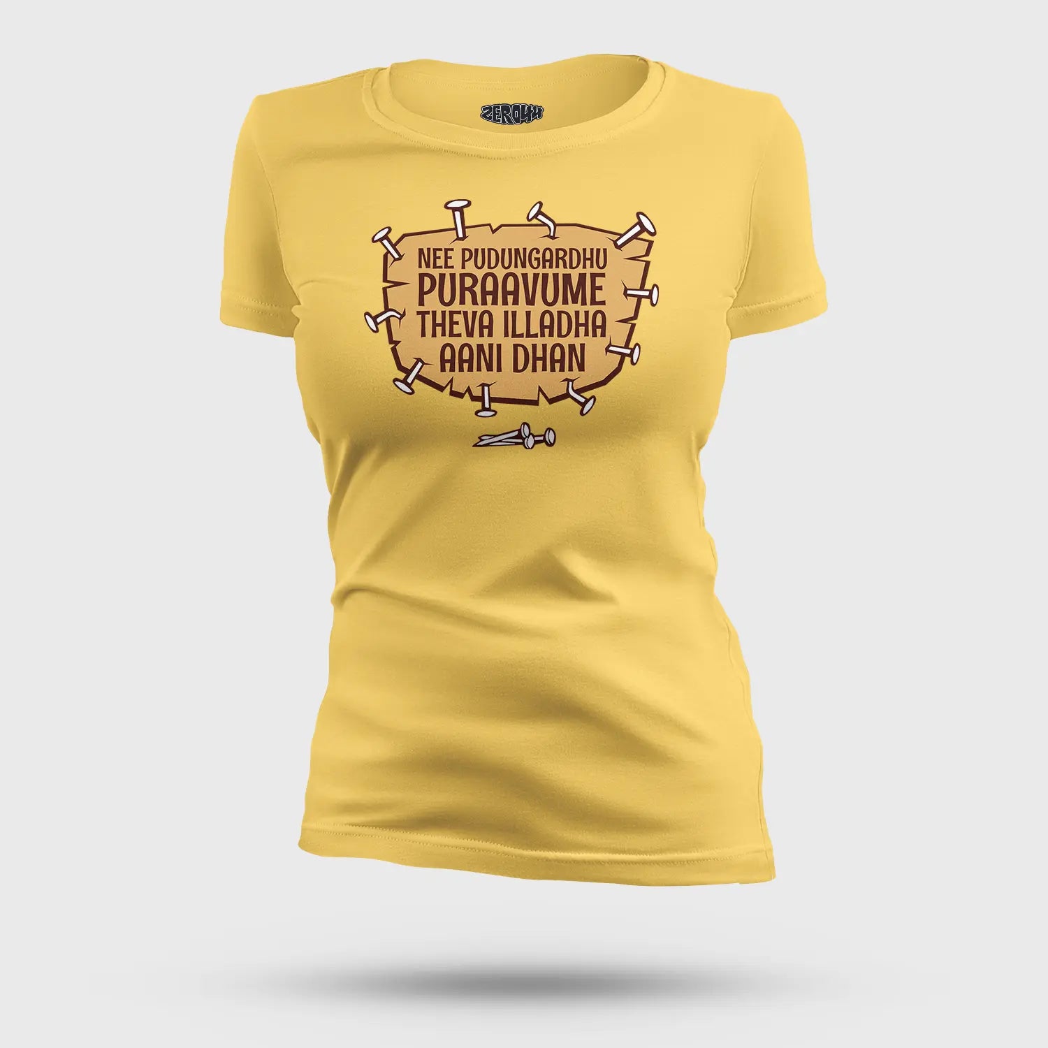 Nee Pudungurathu Puraavume Theva Illadha Aani Dhan Women's T-Shirt in Yellow Color