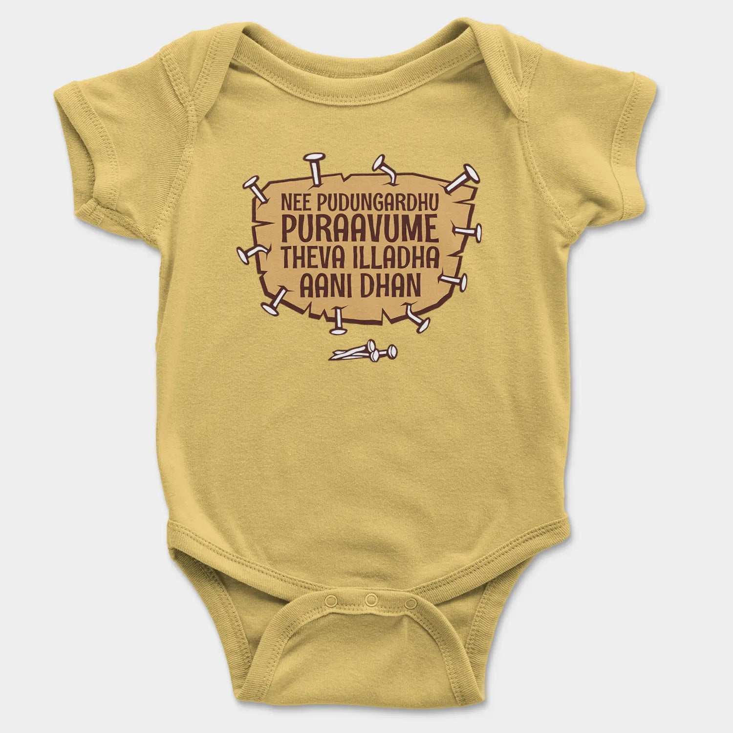 Nee Pudungurathu Puraavume Theva Illadha Aani Dhan Onesie/Romper in Yellow Color