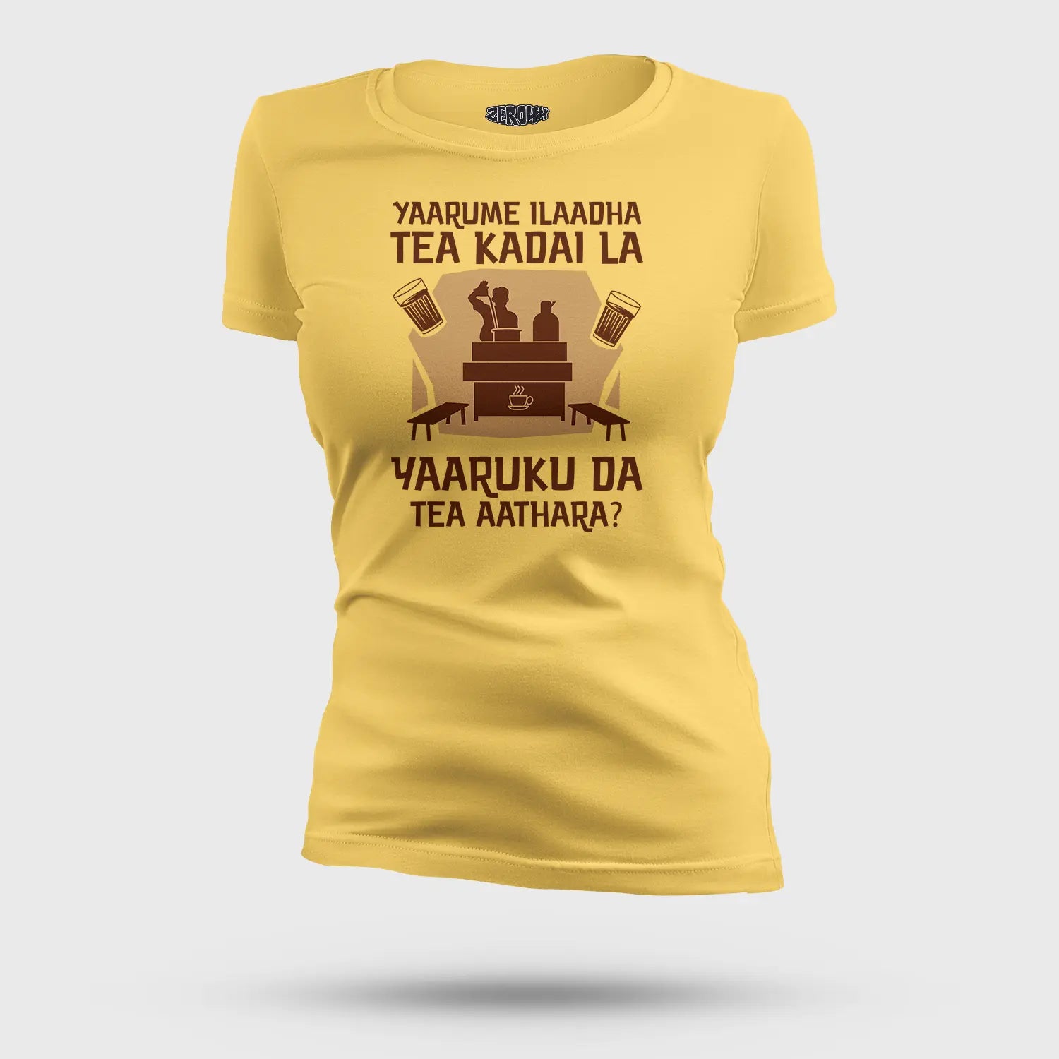Yaarume Ilaadha Tea Kadai La Yaaruku Da Tea Aathara? Women's T-Shirt in Yellow Color