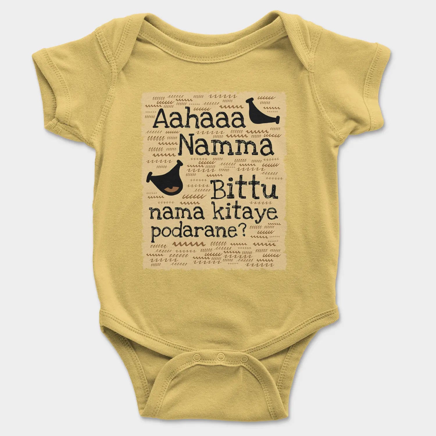 Aahaaa Namma Bittu Nama Kitaye Podarane Onesie/Romper in Yellow Color