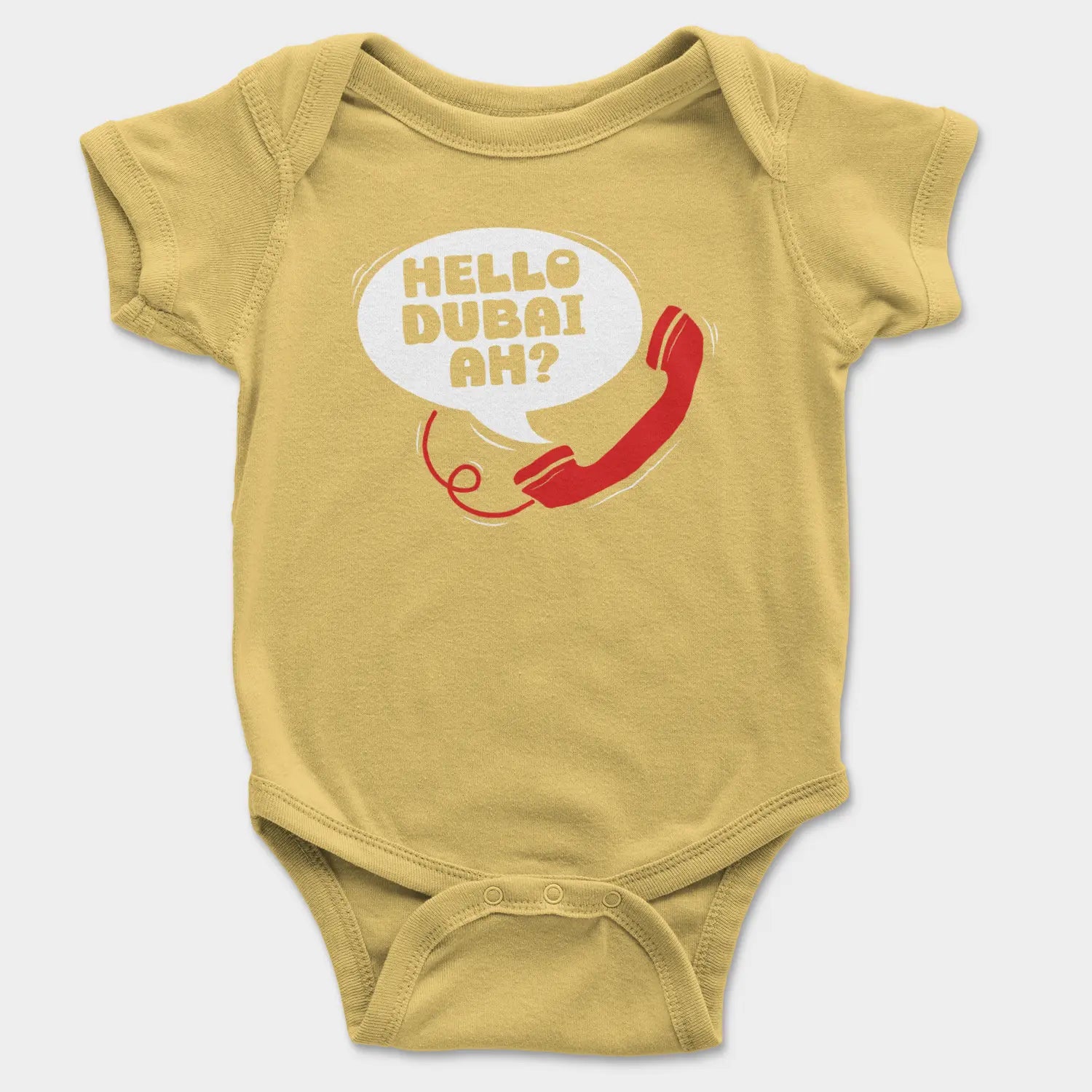 Hello Dubai Ah? Onesie/Romper in Yellow Color
