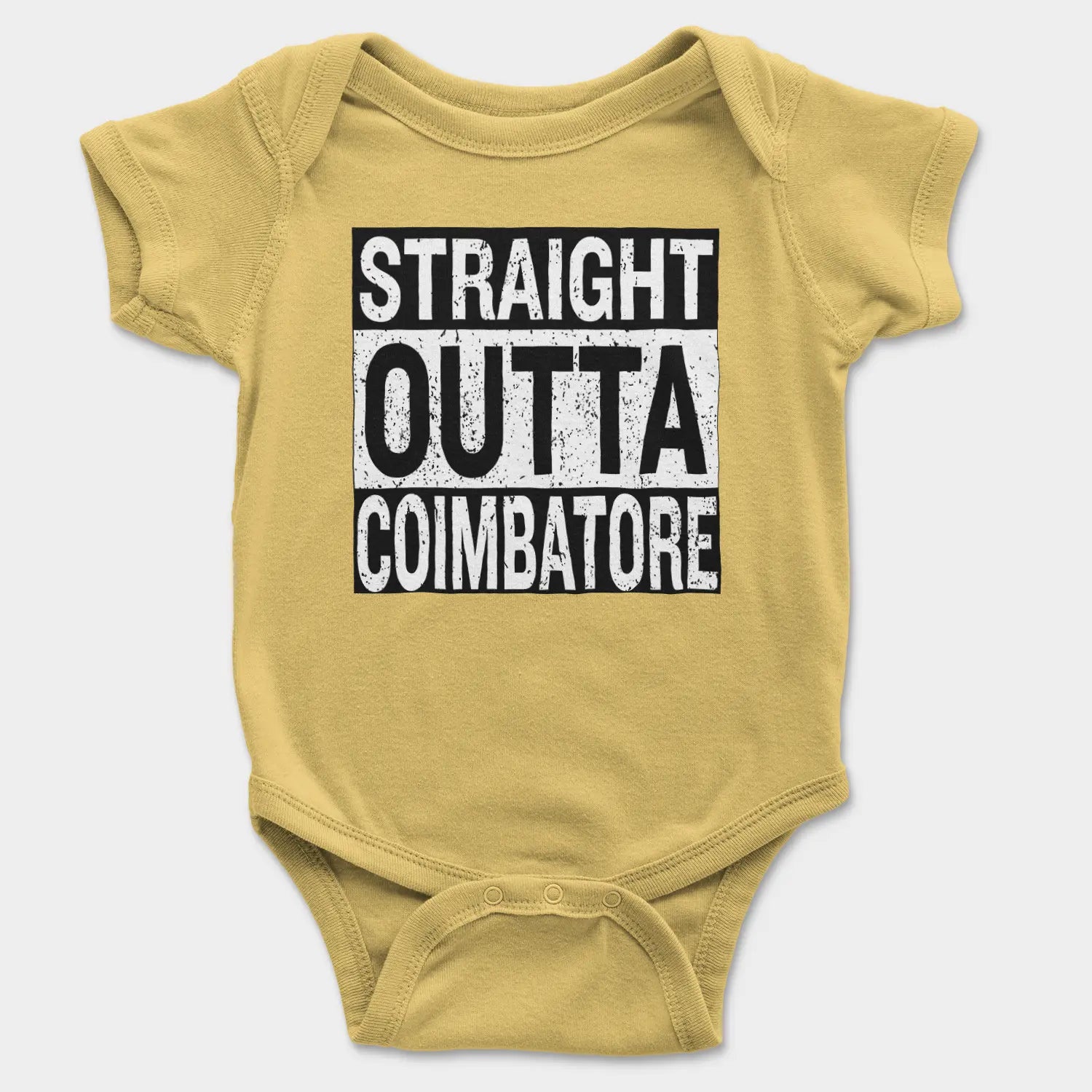 Straight Outta Coimbatore Onesie/Romper in Yellow Color