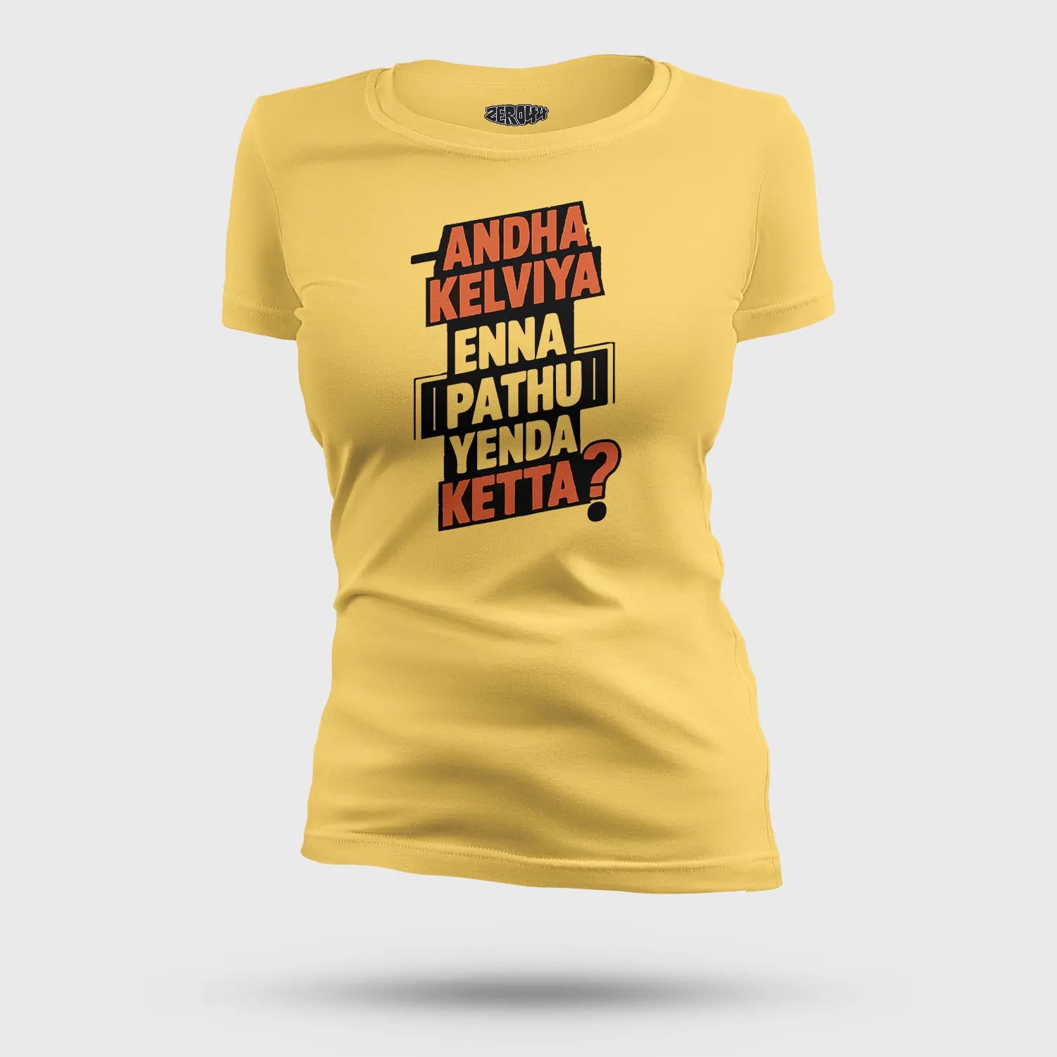 Andha Kelviya Enna Pathu Yenda Ketta Women's T-Shirt in Yellow Color
