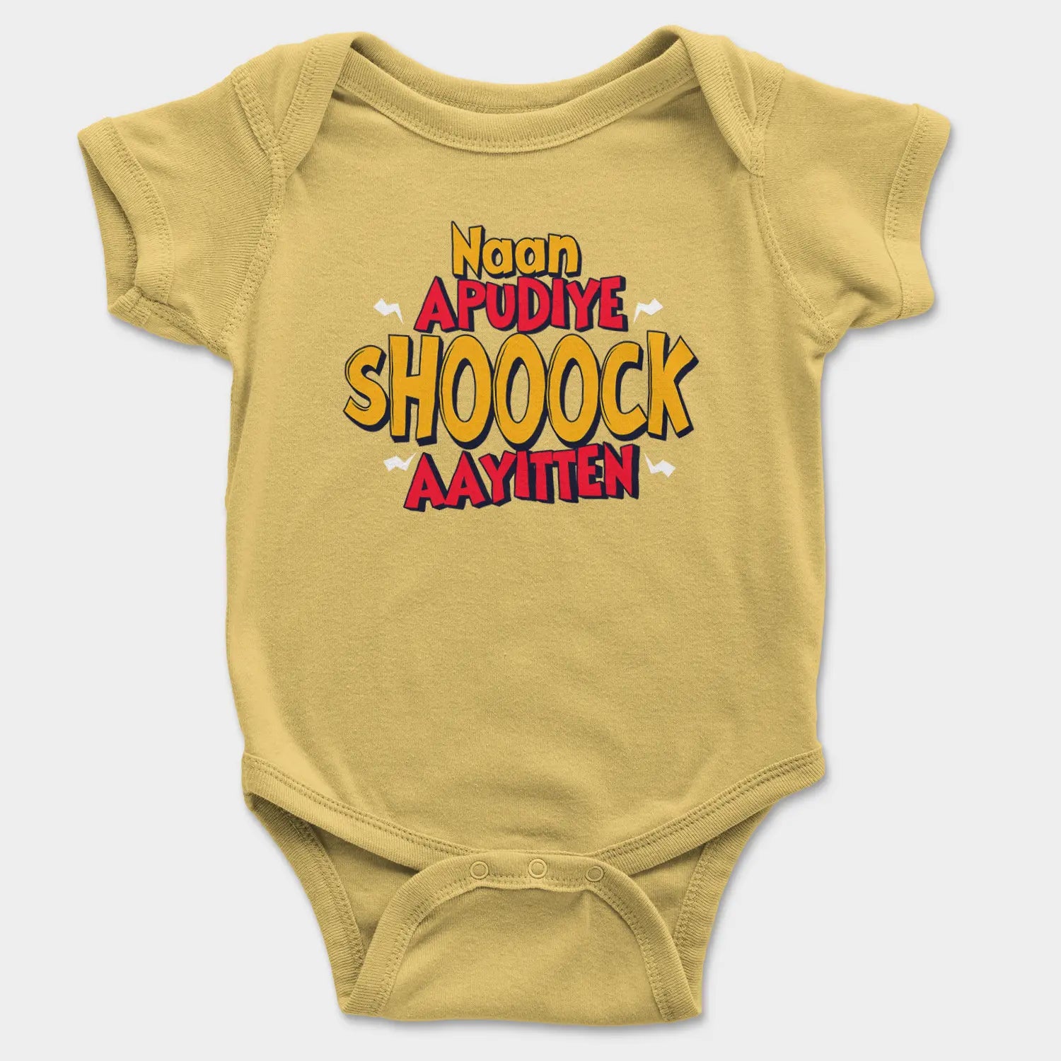 Naan Apudiye Shoooock Aayitten Onesie/Romper in Yellow Color