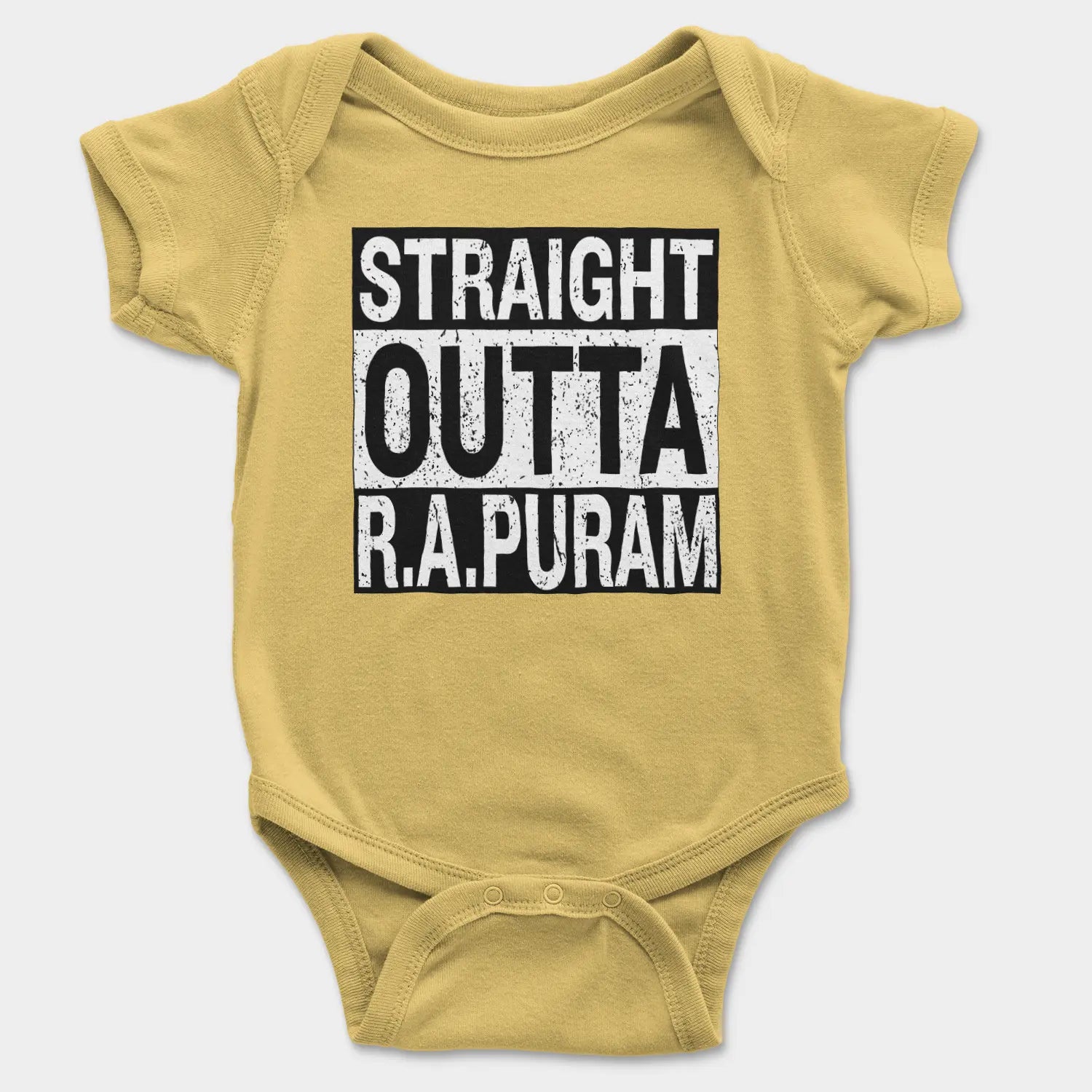 Straight Outta R.a Puram Onesie/Romper in Yellow Color