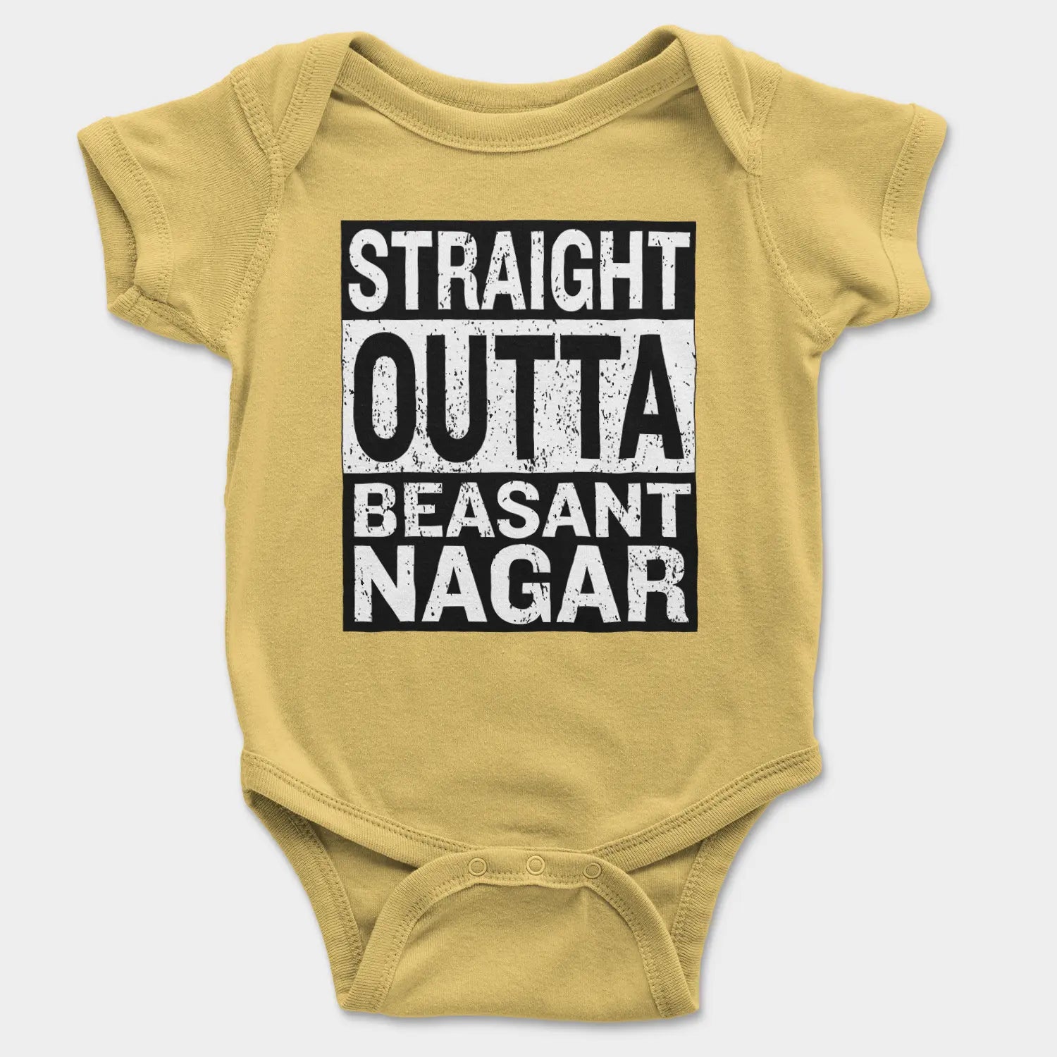 Straight Outta Beasant Nagar Onesie/Romper in Yellow Color