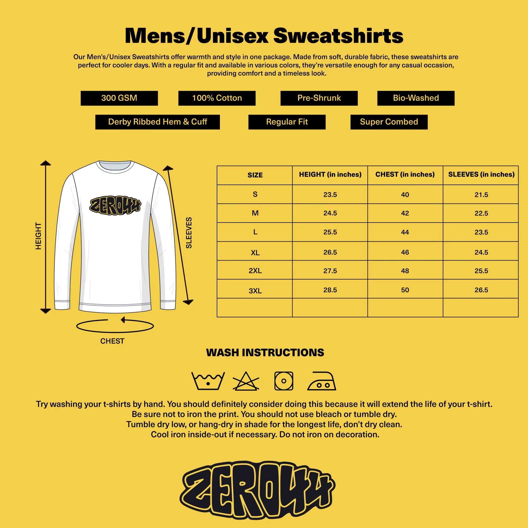 Mens/Unisex Sweatshirt Sizing Chart