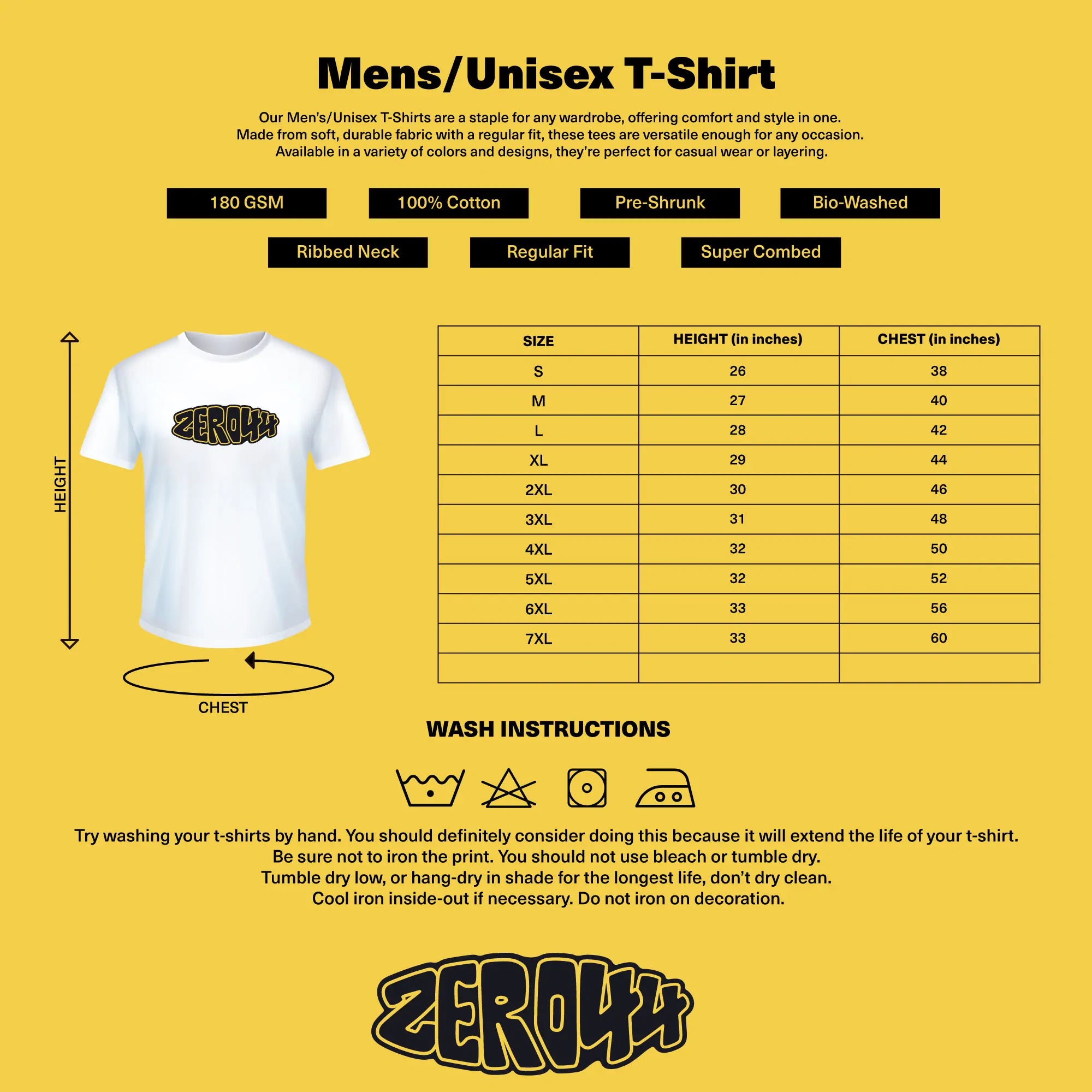 Mens/Unisex T-Shirt Sizing Chart