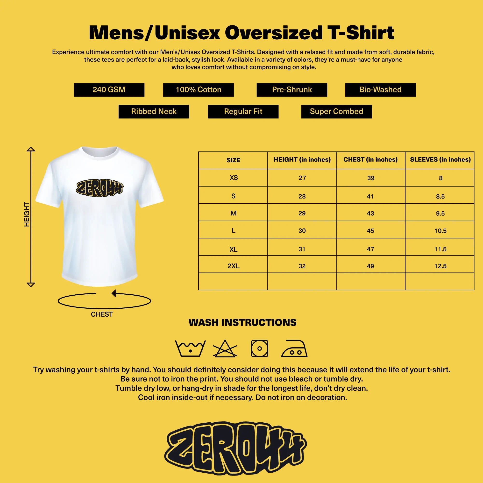Mens/Unisex Oversize T-Shirt Sizing Chart