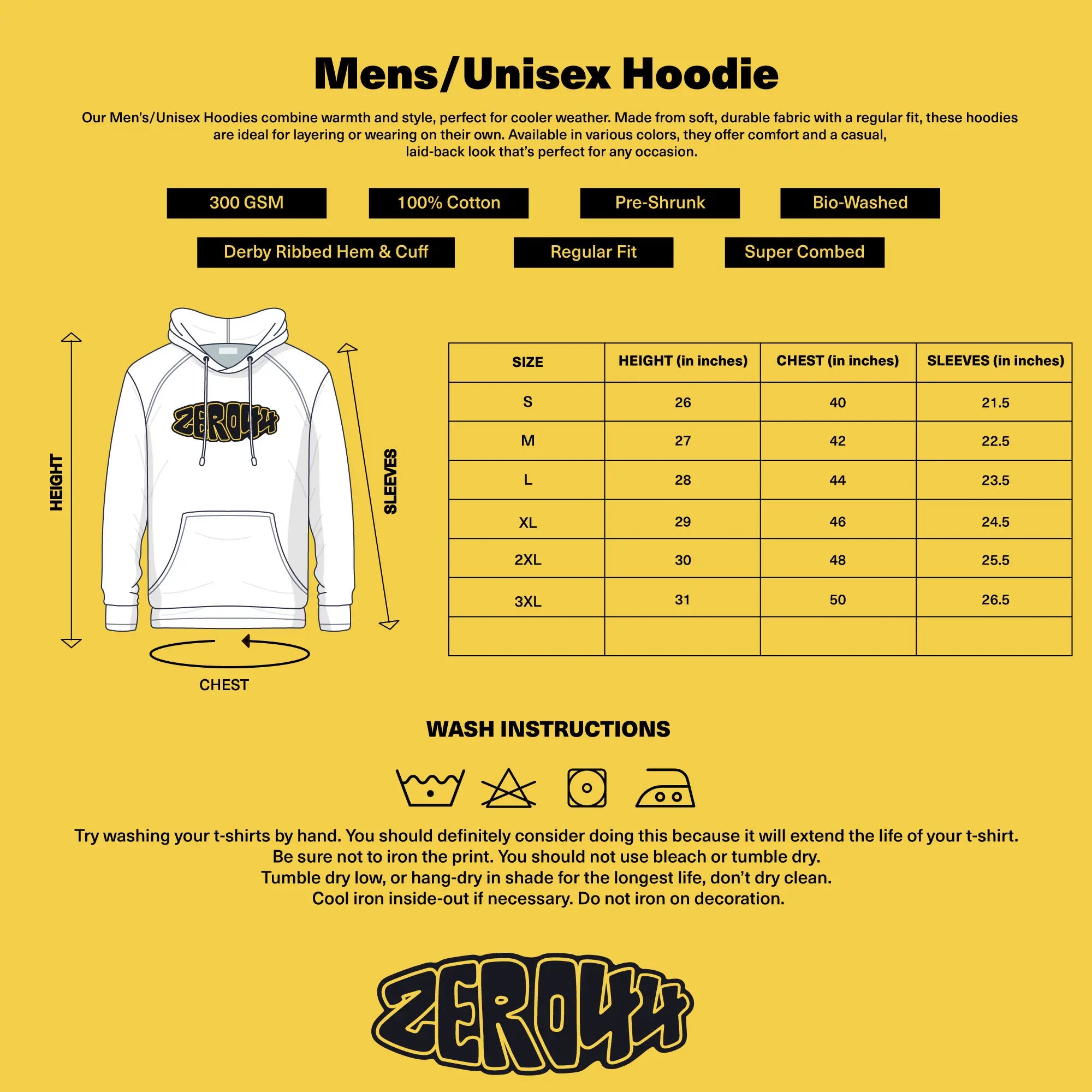 Mens/Unisex Hoodie Sizing Chart