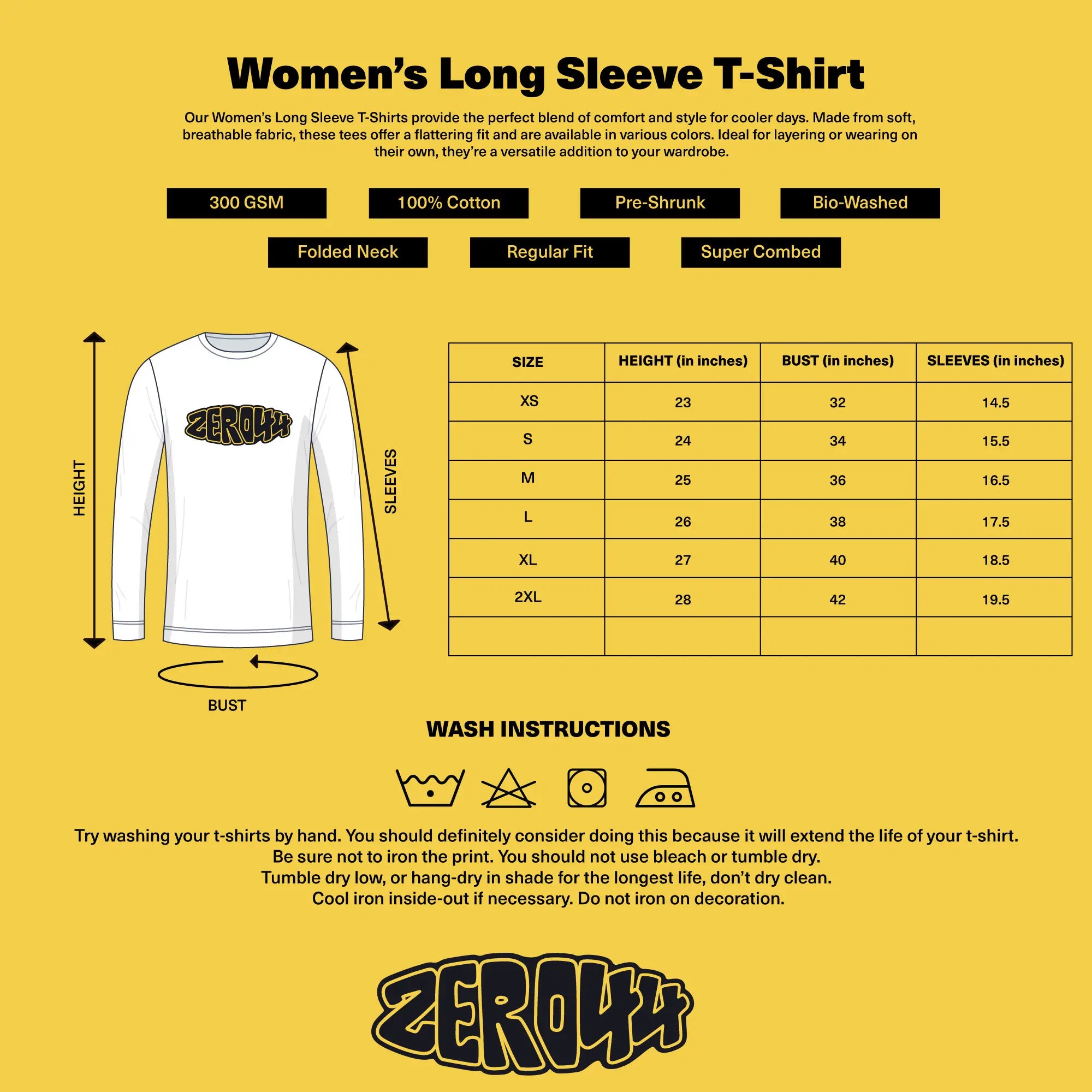 Women's Long Sleeve T-Shirt Sizing Chart